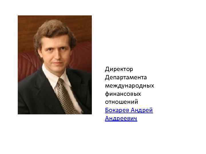 Директор Департамента международных финансовых отношений Бокарев Андрей Андреевич 