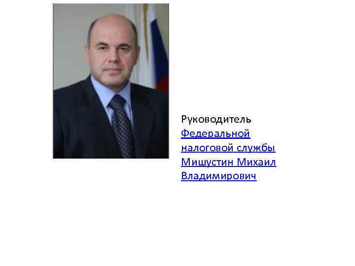 Руководитель Федеральной налоговой службы Мишустин Михаил Владимирович 