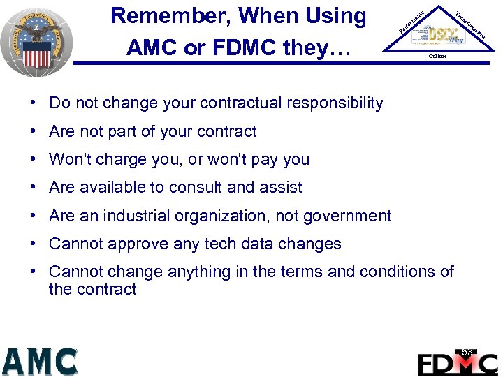 Remember, When Using AMC or FDMC they… Tr ce an P er an rm