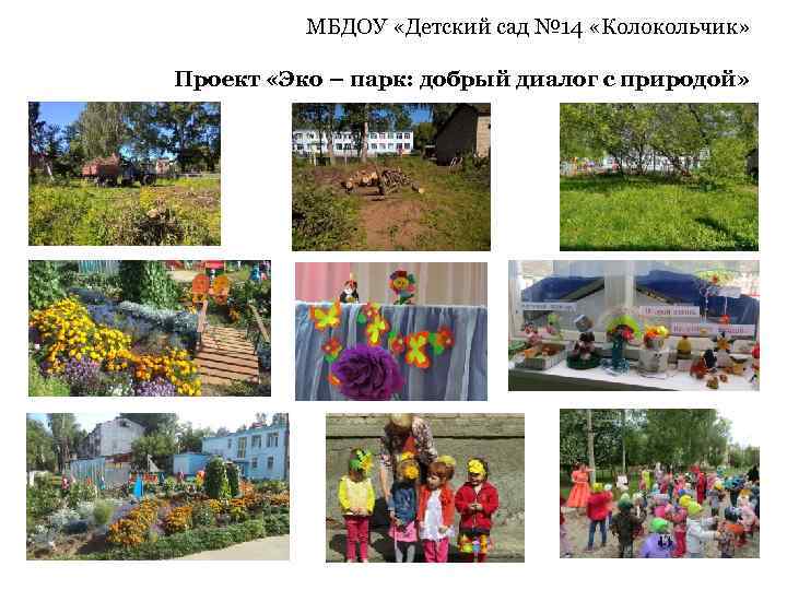 МБДОУ «Детский сад № 14 «Колокольчик» Проект «Эко – парк: добрый диалог с природой»