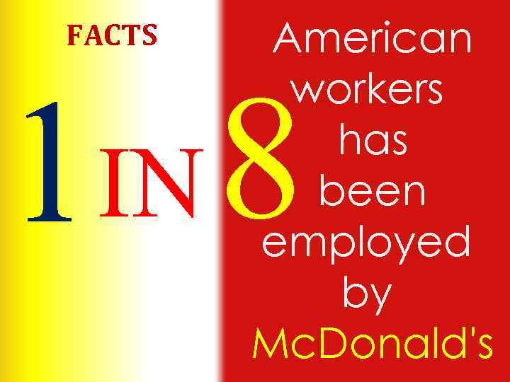 FACTS American workers has been employed by Mc. Donald's 1 IN 8 