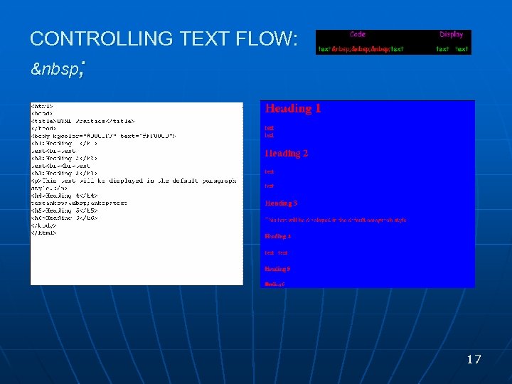 CONTROLLING TEXT FLOW:   17 