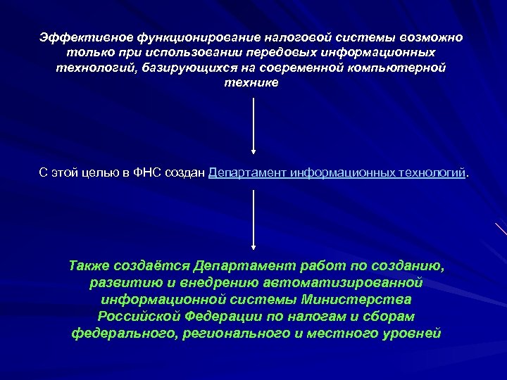 Эффективное функционирование налоговой системы возможно только при использовании передовых информационных технологий, базирующихся на современной