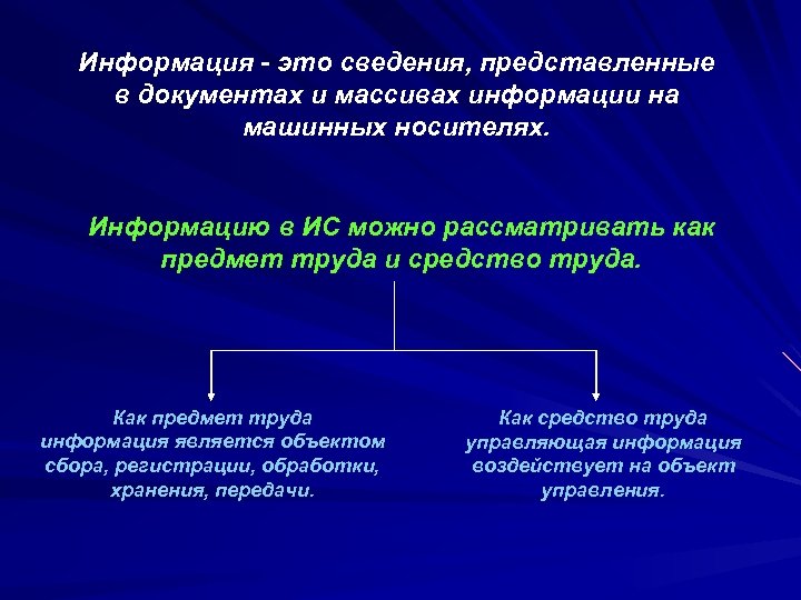 Информация это сведения, представленные в документах и массивах информации на машинных носителях. Информацию в
