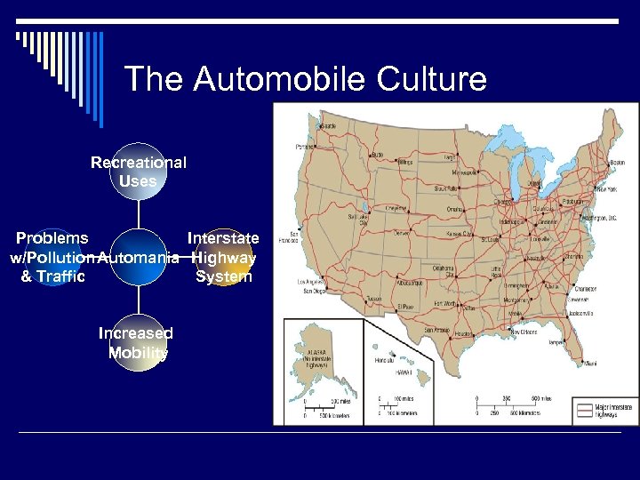 The Automobile Culture Recreational Uses Problems Interstate w/Pollution Automania Highway & Traffic System Increased