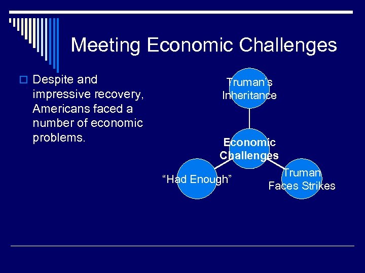 Meeting Economic Challenges o Despite and impressive recovery, Americans faced a number of economic