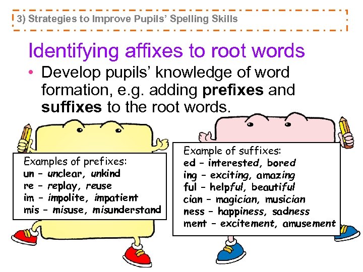 3) Strategies to Improve Pupils’ Spelling Skills Identifying affixes to root words • Develop