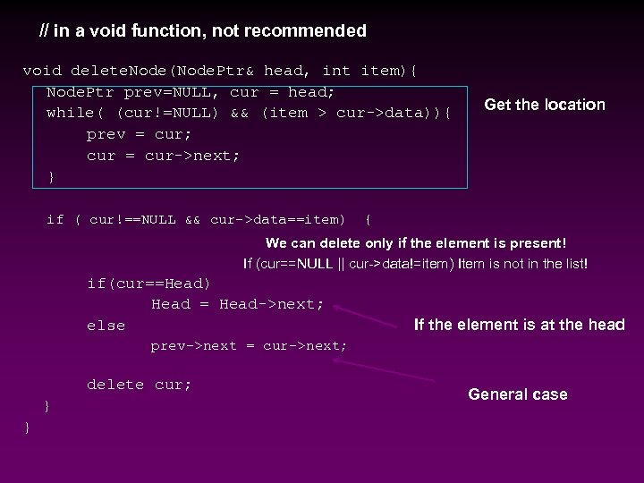 // in a void function, not recommended void delete. Node(Node. Ptr& head, int item){