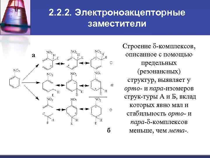 2. 2. 2. Электроноакцепторные заместители а б Строение комплексов, описанное с помощью предельных (резонансных)