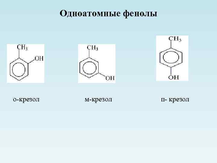 Одноатомные фенолы о-крезол м-крезол п- крезол 