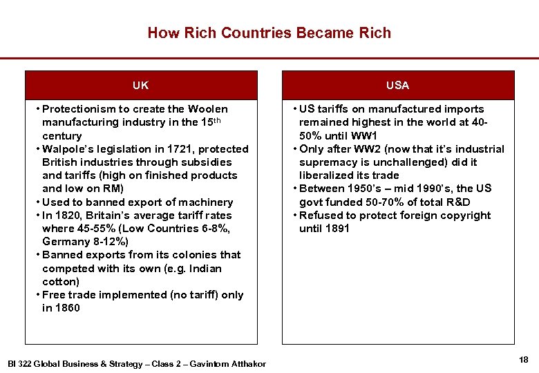 How Rich Countries Became Rich UK USA • Protectionism to create the Woolen manufacturing