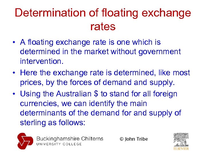 Determination of floating exchange rates • A floating exchange rate is one which is