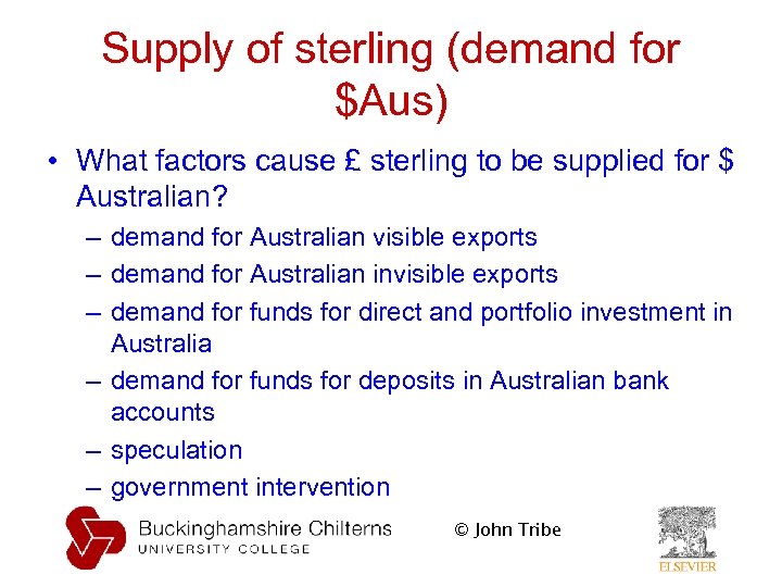 Supply of sterling (demand for $Aus) • What factors cause £ sterling to be