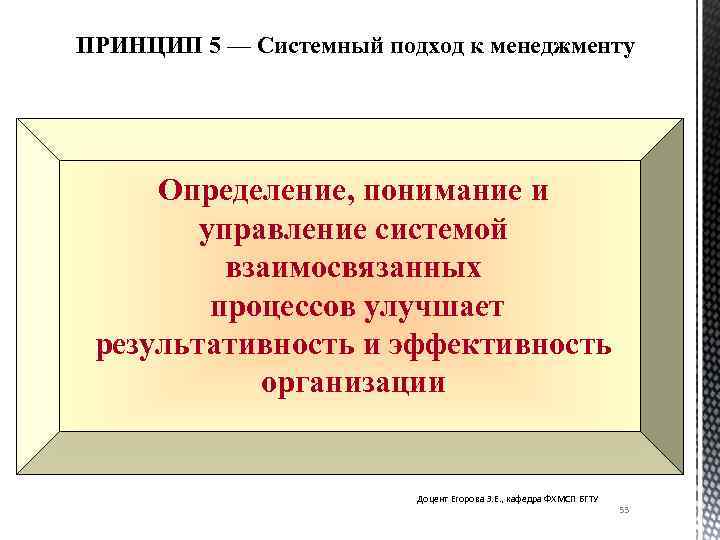 ПРИНЦИП 5 — Системный подход к менеджменту Определение, понимание и управление системой взаимосвязанных процессов