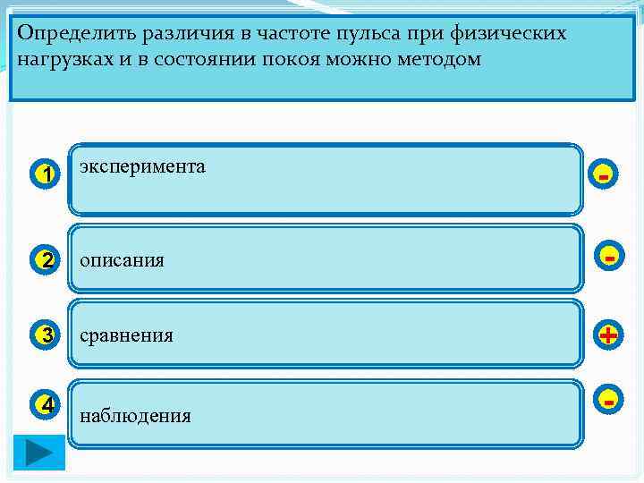 Определить различия в частоте пульса при физических нагрузках и в состоянии покоя можно методом