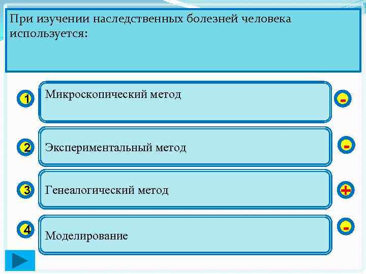 При изучении наследственных болезней человека используется: 1 Микроскопический метод - 2 Экспериментальный метод -