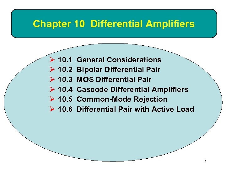 Chapter 10 Differential Amplifiers Ø Ø Ø 10. 1 10. 2 10. 3 10.