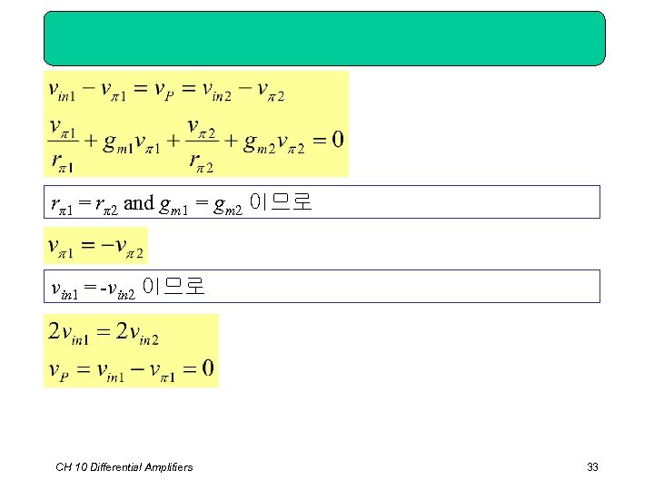 rπ1 = rπ2 and gm 1 = gm 2 이므로 vin 1 = -vin