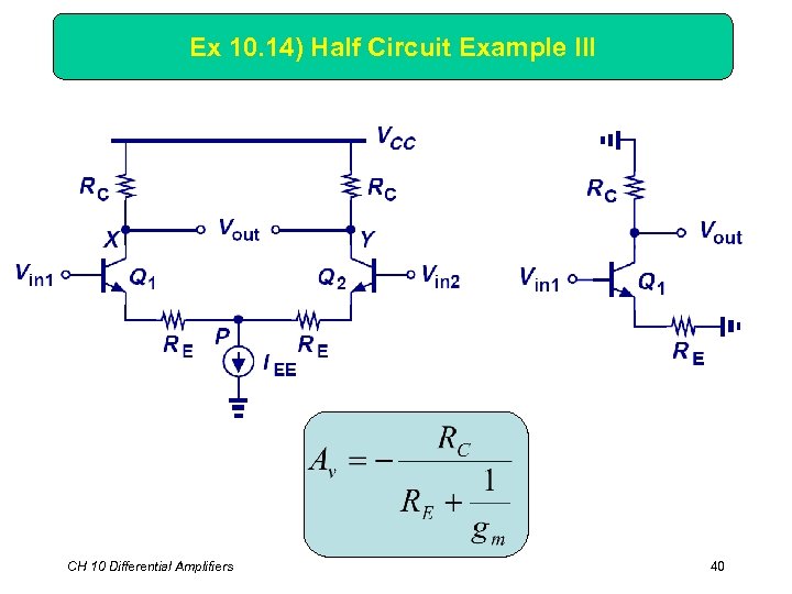 Ex 10. 14) Half Circuit Example III CH 10 Differential Amplifiers 40 