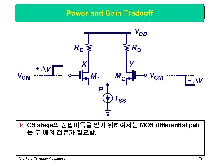 Power and Gain Tradeoff Ø CS stage의 전압이득을 얻기 위하여서는 MOS differential pair 는