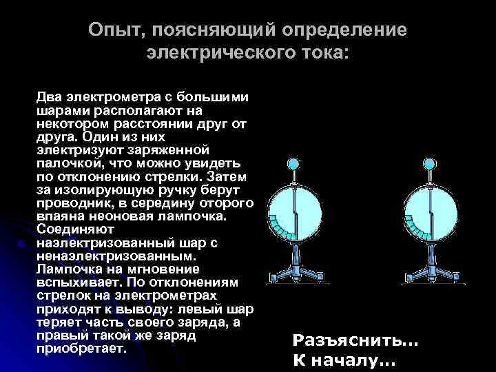 Ток два. Заряд электрометра. Опыты с электрометром. Соединение шаров электрометра. Два электрометра.