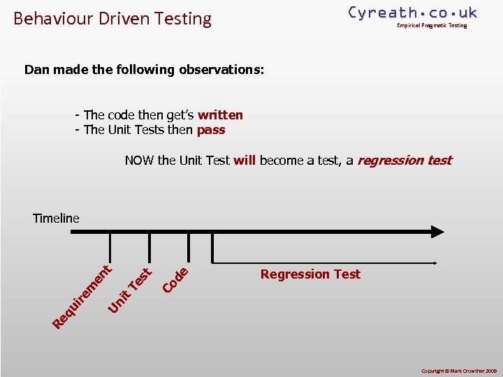 Cyreath. co. uk Behaviour Driven Testing Empirical Pragmatic Testing Dan made the following observations: