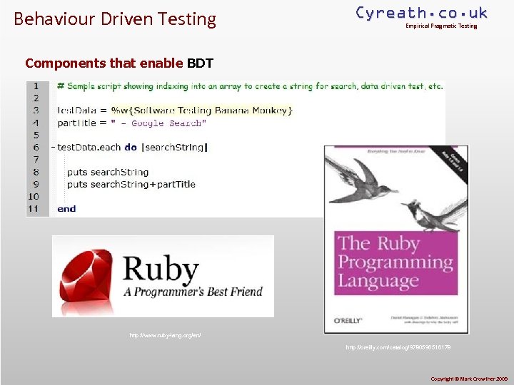 Behaviour Driven Testing Cyreath. co. uk Empirical Pragmatic Testing Components that enable BDT http: