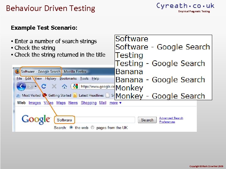 Behaviour Driven Testing Cyreath. co. uk Empirical Pragmatic Testing Example Test Scenario: • Enter