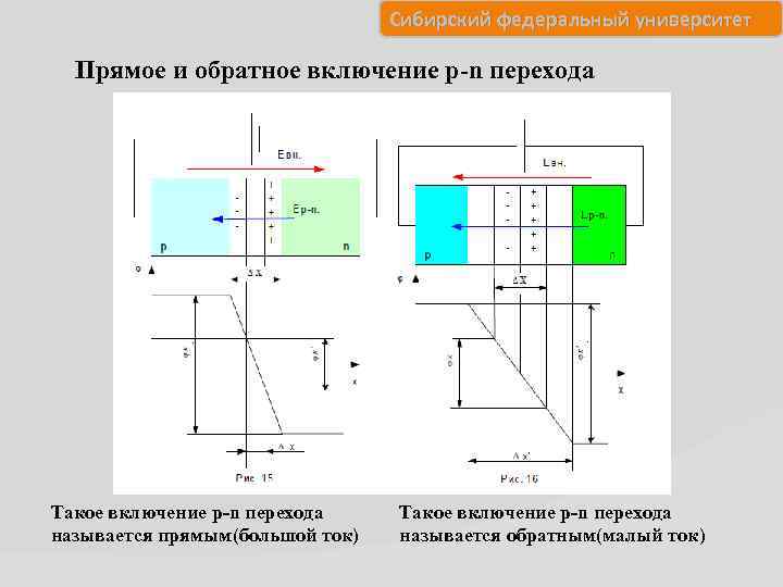 Сибирский федеральный университет Прямое и обратное включение p-n перехода Такое включение p-n перехода называется