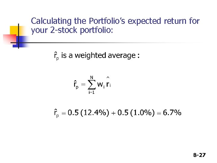 Calculating the Portfolio’s expected return for your 2 -stock portfolio: 8 -27 