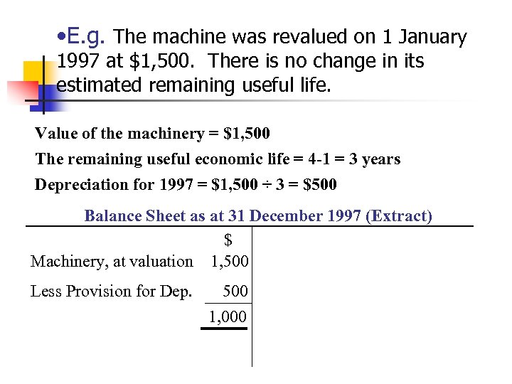  • E. g. The machine was revalued on 1 January 1997 at $1,