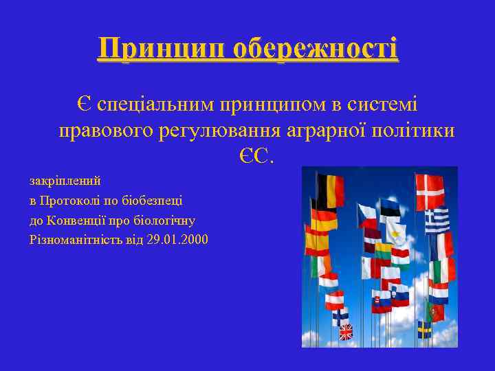 Принцип обережності Є спеціальним принципом в системі правового регулювання аграрної політики ЄС. закріплений в