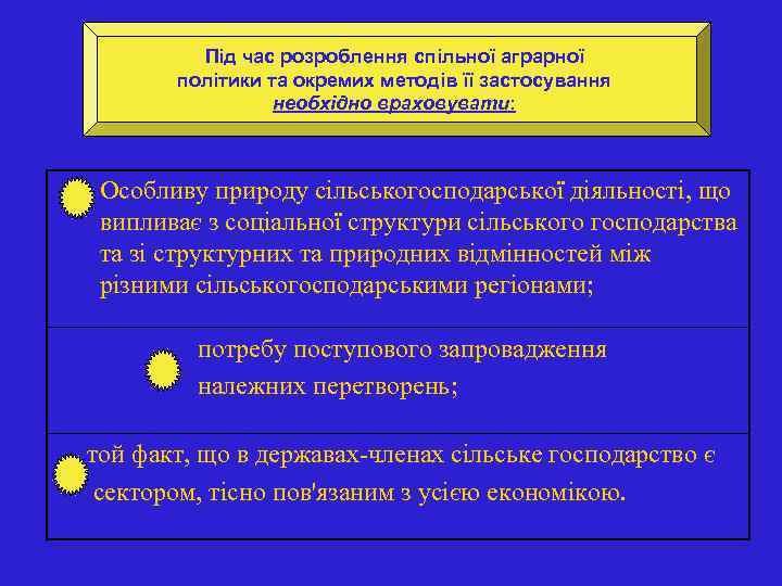 Під час розроблення спільної аграрної політики та окремих методів її застосування необхідно враховувати: ЄС