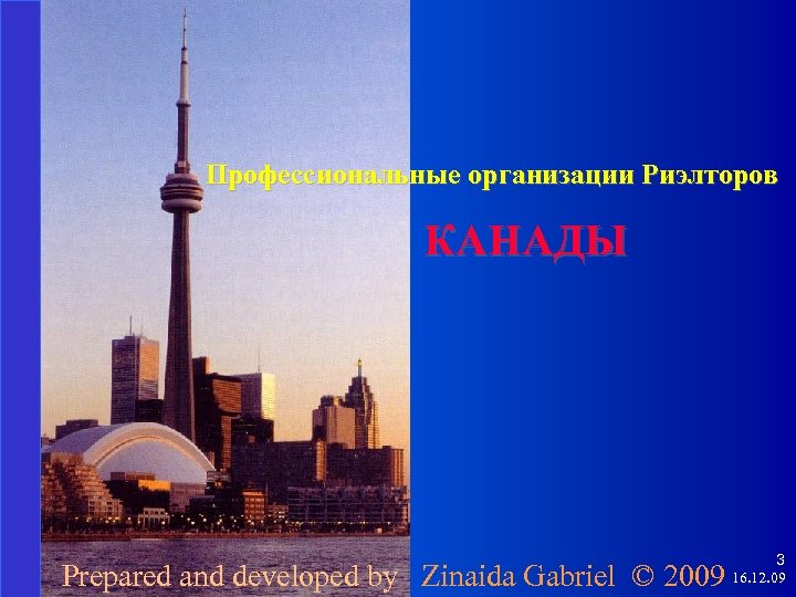 Профессиональные организации Риэлторов КАНАДЫ Prepared and developed by Zinaida Gabriel © 2009 3 16.