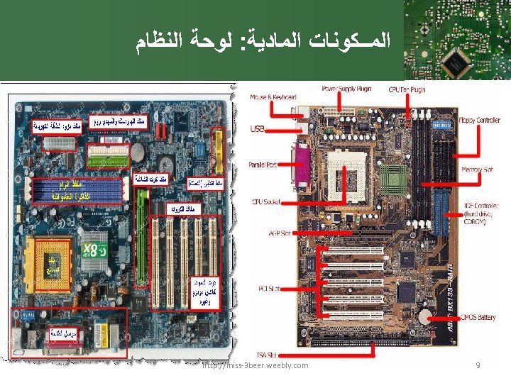  ﺍﻟﻤــﻜﻮﻧﺎﺕ ﺍﻟﻤﺎﺩﻳﺔ: ﻟﻮﺣﺔ ﺍﻟﻨﻈﺎﻡ 9 http: //miss-3 beer. weebly. com 