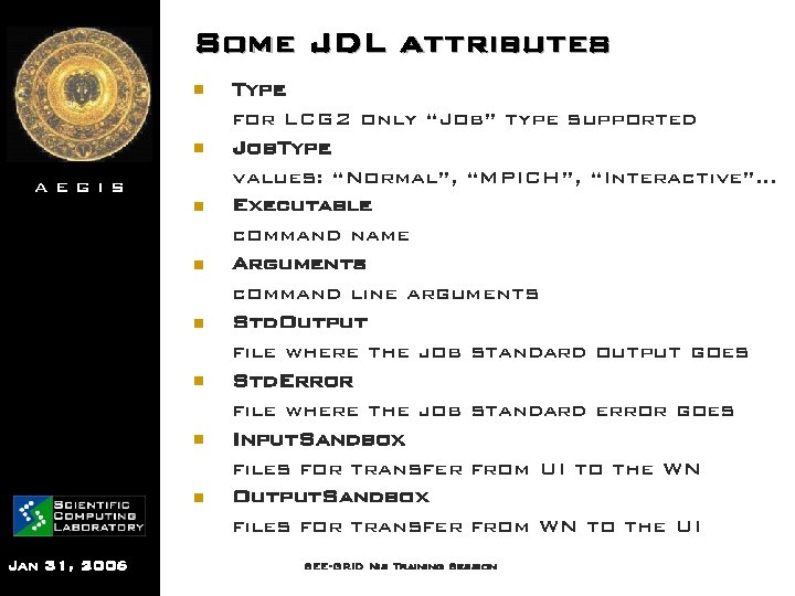 Some JDL attributes n n AEGIS n n n Jan 31, 2006 Type for
