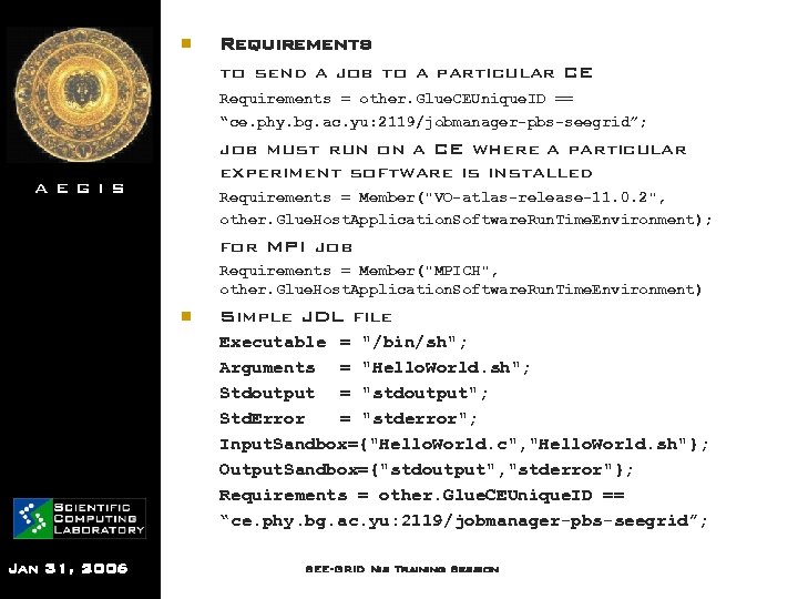 n Requirements to send a job to a particular CE Requirements = other. Glue.