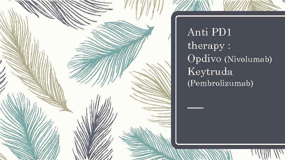 Anti PD 1 therapy : Opdivo (Nivolumab) Keytruda (Pembrolizumab) 