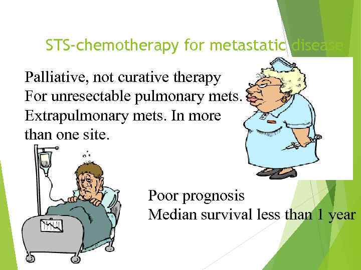 STS-chemotherapy for metastatic disease Palliative, not curative therapy For unresectable pulmonary mets. Extrapulmonary mets.