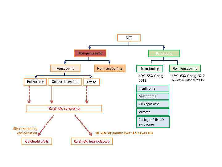 NET Non-pancreatic Non-functioning Functioning Pulmonary Gastro- intestinal Other Pancreatic Functioning 40%– 55% Oberg 2012