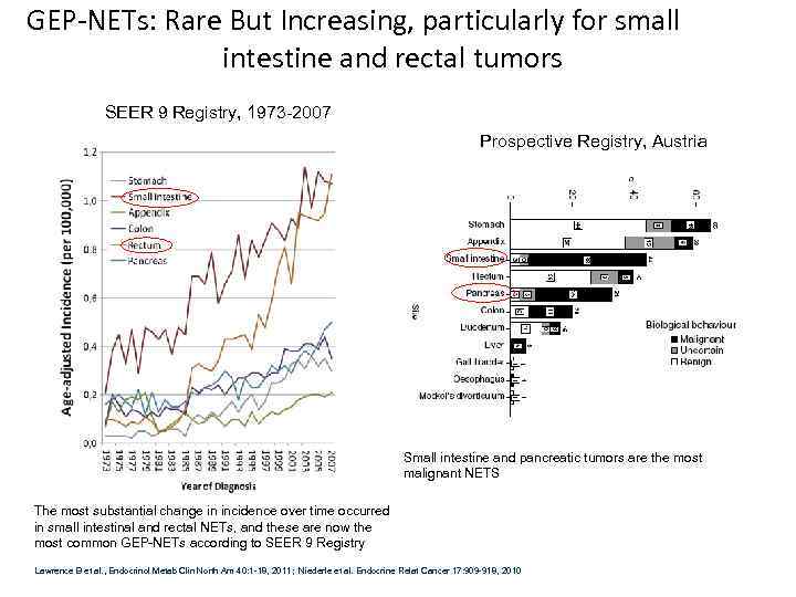 GEP-NETs: Rare But Increasing, particularly for small intestine and rectal tumors SEER 9 Registry,