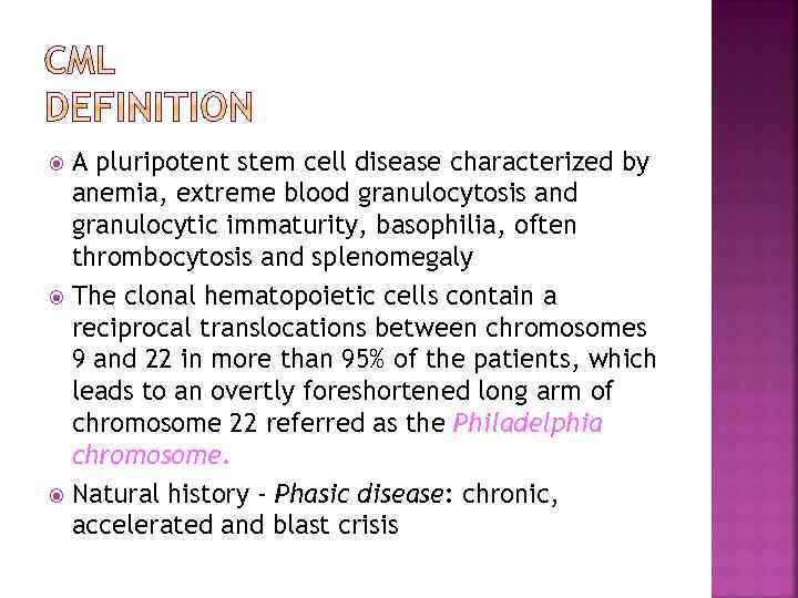 A pluripotent stem cell disease characterized by anemia, extreme blood granulocytosis and granulocytic immaturity,