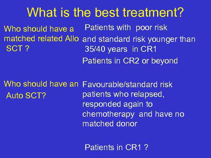 What is the best treatment? Who should have a Patients with poor risk matched