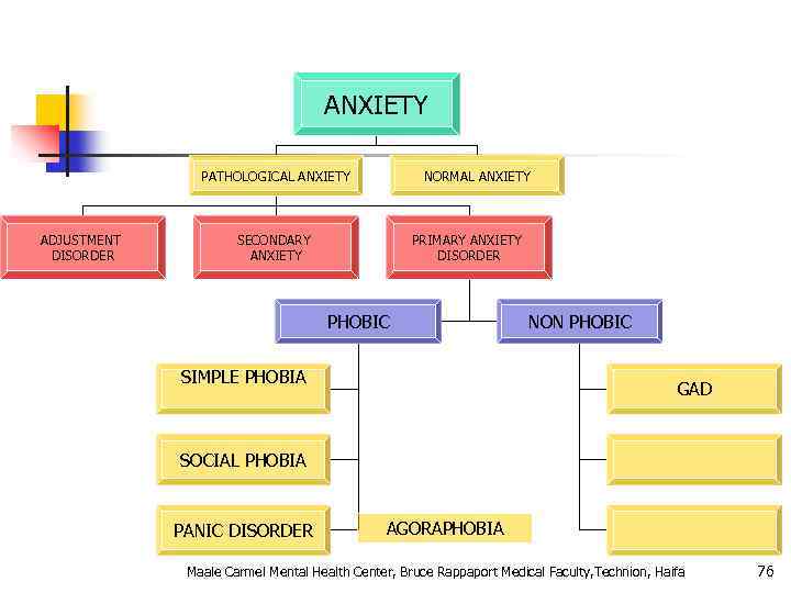 ANXIETY PATHOLOGICAL ANXIETY ADJUSTMENT DISORDER NORMAL ANXIETY SECONDARY ANXIETY PRIMARY ANXIETY DISORDER PHOBIC SIMPLE