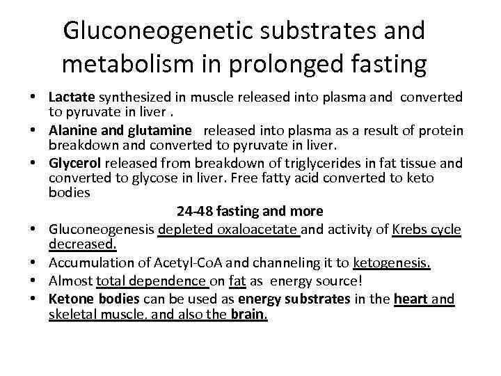 Gluconeogenetic substrates and metabolism in prolonged fasting • Lactate synthesized in muscle released into