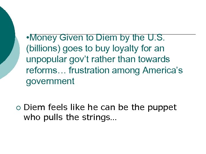  • Money Given to Diem by the U. S. (billions) goes to buy