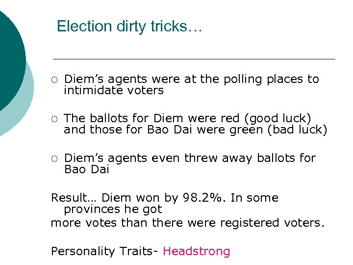 Election dirty tricks… ¡ Diem’s agents were at the polling places to intimidate voters