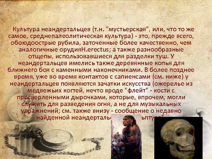 Культура неандертальцев (т. н. 