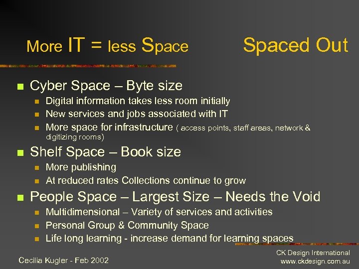 More IT n = less Spaced Out Cyber Space – Byte size n n