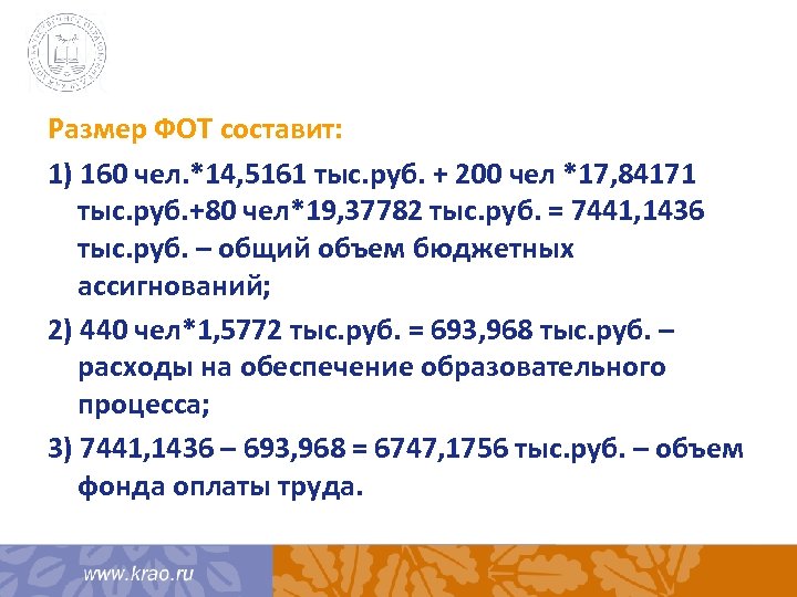 Размер ФОТ составит: 1) 160 чел. *14, 5161 тыс. руб. + 200 чел *17,